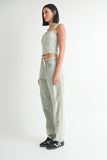 VEST WITH HOOK AND EYE FRONT CLOSURE & DISTRESSED WIDE LEG PANTS