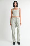 VEST WITH HOOK AND EYE FRONT CLOSURE & DISTRESSED WIDE LEG PANTS