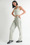 VEST WITH HOOK AND EYE FRONT CLOSURE & DISTRESSED WIDE LEG PANTS