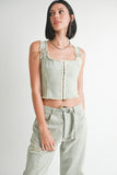 VEST WITH HOOK AND EYE FRONT CLOSURE & DISTRESSED WIDE LEG PANTS