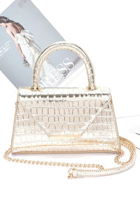 Croc Embossed Metallic Top Handle Bag- 2 Colors