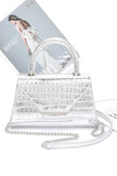 Croc Embossed Metallic Top Handle Bag- 2 Colors