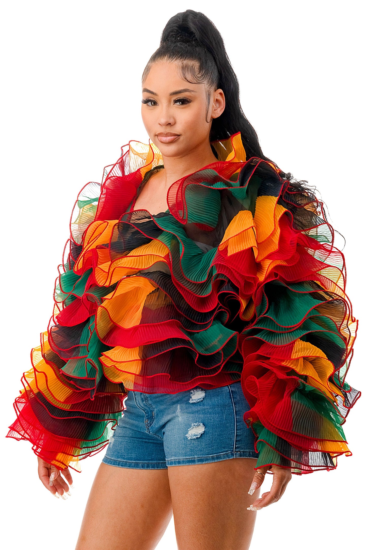 Long Sleeve Ruffle Tulle Bolero Jacket