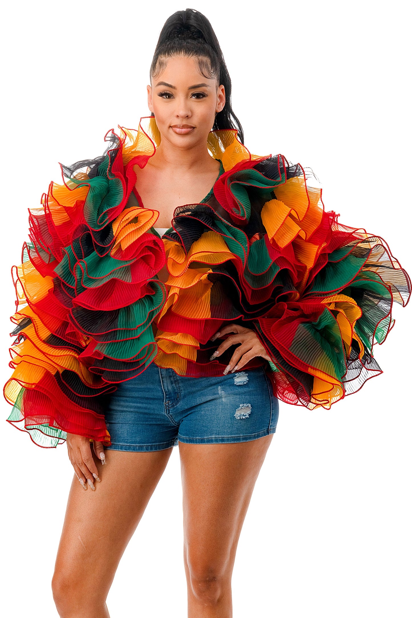 Long Sleeve Ruffle Tulle Bolero Jacket