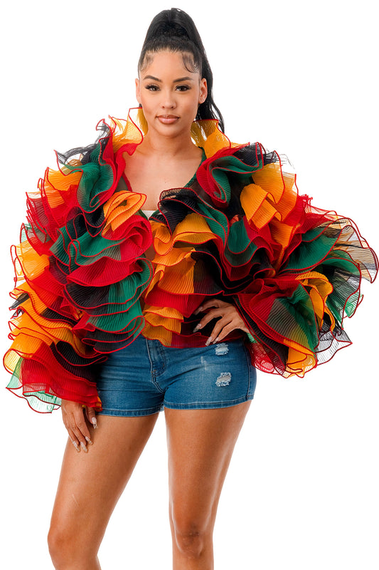 Long Sleeve Ruffle Tulle Bolero Jacket