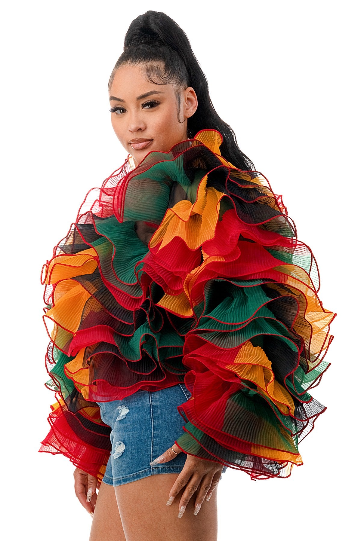 Long Sleeve Ruffle Tulle Bolero Jacket