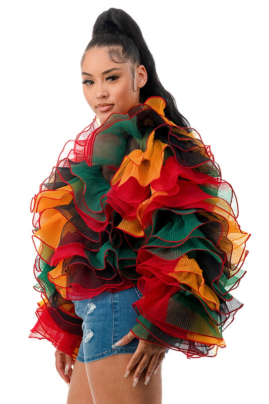 Long Sleeve Ruffle Tulle Bolero Jacket