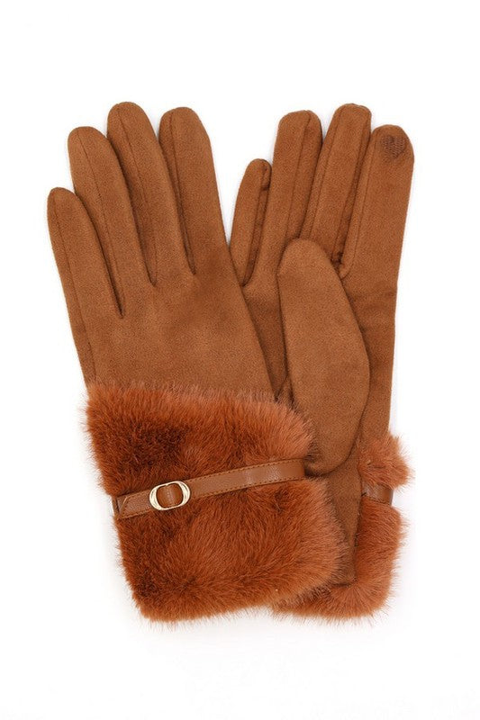 Faux Fur Ultra Suede Fashion Gloves- 5 Colors