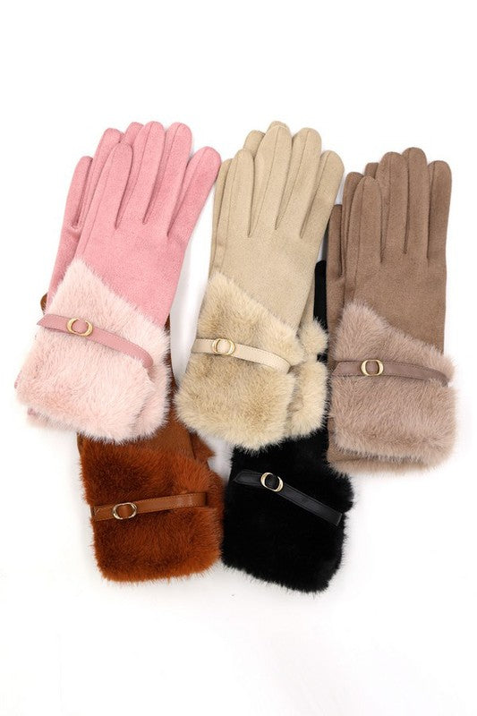 Faux Fur Ultra Suede Fashion Gloves- 5 Colors