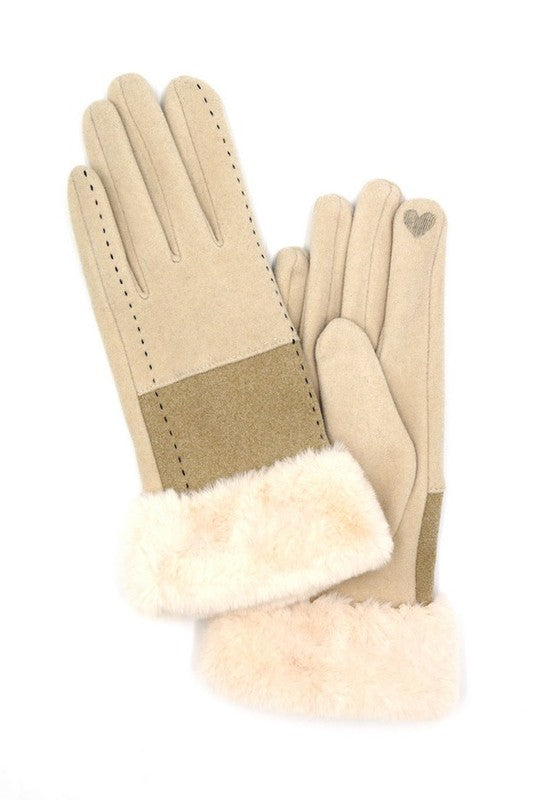 Faux Suede Fur Cuff Winter Gloves- 4 Colors