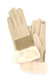 Faux Suede Fur Cuff Winter Gloves- 4 Colors