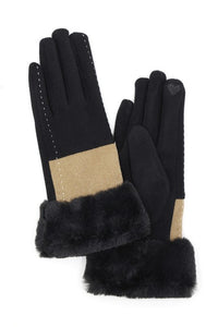 Faux Suede Fur Cuff Winter Gloves- 4 Colors