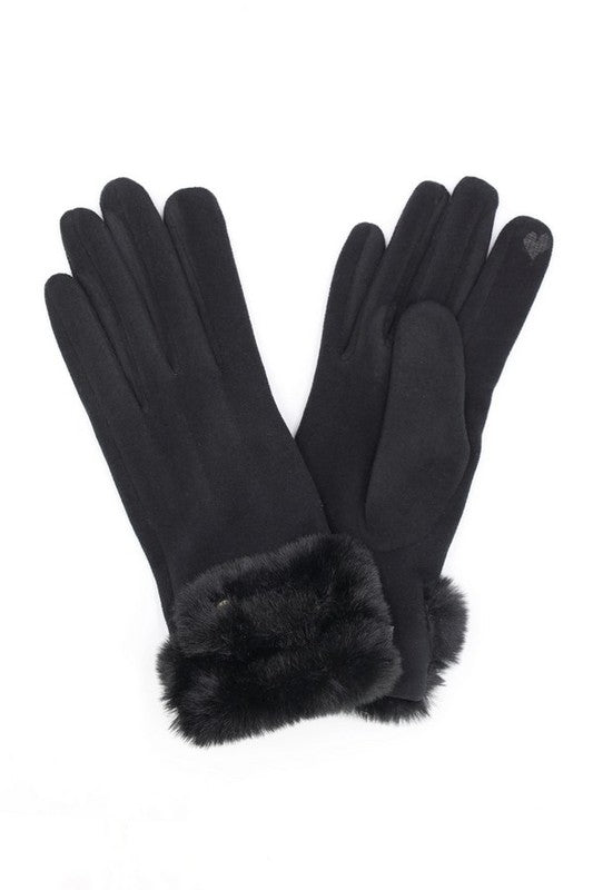 Faux Suede Fur Cuff Winter Gloves- 5 Colors