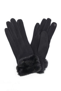 Faux Suede Fur Cuff Winter Gloves- 5 Colors