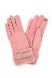 Faux Suede Fur Cuff Winter Gloves- 5 Colors