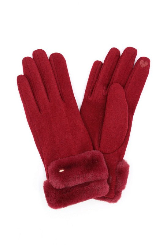 Faux Suede Fur Cuff Winter Gloves- 5 Colors