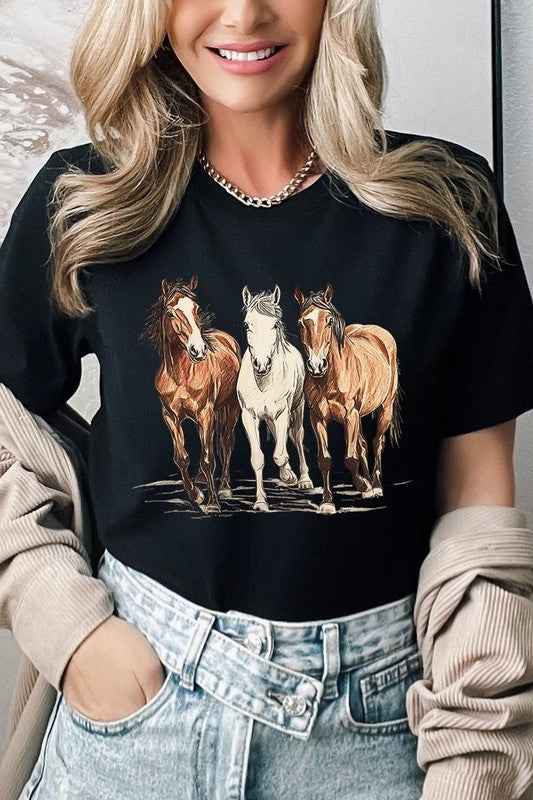 Three Horses Western Graphic Tee- 22 Colors