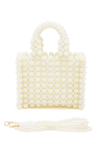 Braided Pearl Structure Top Handle Clutch Bag