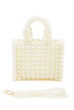 Braided Pearl Structure Top Handle Clutch Bag