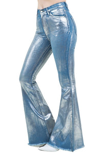 Metallic Bell Bottom Jean in Blue- Inseam 34"