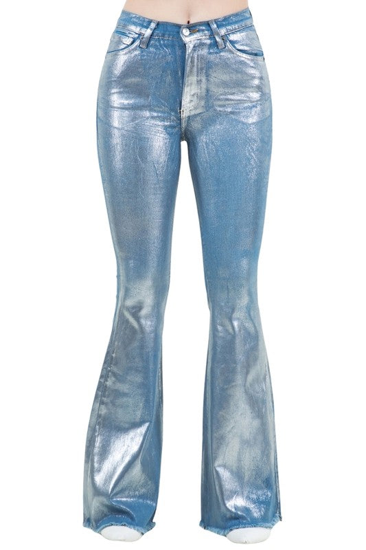 Metallic Bell Bottom Jean in Blue- Inseam 34"