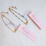 Dainty Color Dots Chain Cross Bracelet- 2 Colors