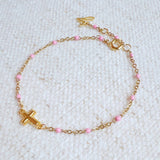 Dainty Color Dots Chain Cross Bracelet- 2 Colors