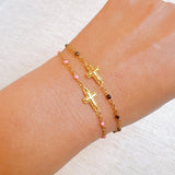 Dainty Color Dots Chain Cross Bracelet- 2 Colors