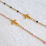 Dainty Color Dots Chain Cross Bracelet- 2 Colors