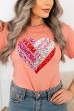 Plus Size Faux Sequins Striped Heart Graphic Plus Tee- 22 Colors