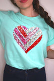 Plus Size Faux Sequins Striped Heart Graphic Plus Tee- 22 Colors