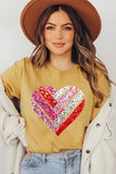 Plus Size Faux Sequins Striped Heart Graphic Plus Tee- 22 Colors