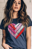 Plus Size Faux Sequins Striped Heart Graphic Plus Tee- 22 Colors