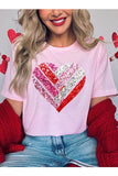 Plus Size Faux Sequins Striped Heart Graphic Plus Tee- 22 Colors