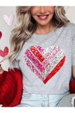 Plus Size Faux Sequins Striped Heart Graphic Plus Tee- 22 Colors