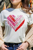 Plus Size Faux Sequins Striped Heart Graphic Plus Tee- 22 Colors