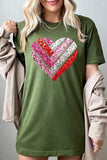 Plus Size Faux Sequins Striped Heart Graphic Plus Tee- 22 Colors