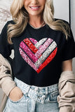 Plus Size Faux Sequins Striped Heart Graphic Plus Tee- 22 Colors