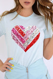 Plus Size Faux Sequins Striped Heart Graphic Plus Tee- 22 Colors