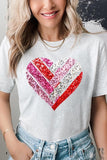 Plus Size Faux Sequins Striped Heart Graphic Plus Tee- 22 Colors