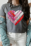 Plus Size Faux Sequins Striped Heart Graphic Plus Tee- 22 Colors