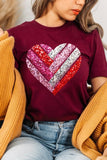 Plus Size Faux Sequins Striped Heart Graphic Plus Tee- 22 Colors