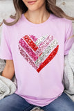 Plus Size Faux Sequins Striped Heart Graphic Plus Tee- 22 Colors