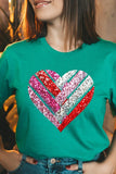 Plus Size Faux Sequins Striped Heart Graphic Plus Tee- 22 Colors