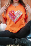 Plus Size Faux Sequins Striped Heart Graphic Plus Tee- 22 Colors