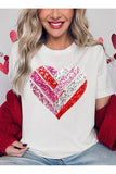 Plus Size Faux Sequins Striped Heart Graphic Plus Tee- 22 Colors