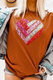 Plus Size Faux Sequins Striped Heart Graphic Plus Tee- 22 Colors