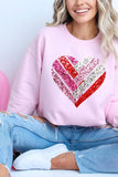 Plus Size Faux Sequins Striped Heart Graphic Sweatshirt- 15 Colors