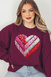 Plus Size Faux Sequins Striped Heart Graphic Sweatshirt- 15 Colors