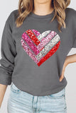 Plus Size Faux Sequins Striped Heart Graphic Sweatshirt- 15 Colors